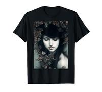 Somberness Floreale: Un Ritratto Oscuro di Bellezza e mistero Maglietta