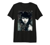 Somberness Floreale: Un Ritratto Oscuro di Bellezza e mistero Maglietta Premium