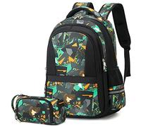 SOMBLG Zaino Scuola Ragazzo Elementare Bambino Media Maschio Ragazzi Elementari Bimbo Cartella Impermeabile Superiore (7-Verde 2PCS)