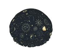 Sombrero de baño impermeable con flor de colibrí de luna y estrellas para cabello corto y largo Gorros de ducha reutilizables elásticos de gran tamaño forrados para salón de spa en casa
