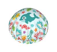Sombrero de baño impermeable de calabaza de Halloween de animales marinos para cabello corto y largo Gorros de ducha reutilizables elásticos de gran tamaño forrados para salón de spa en casa