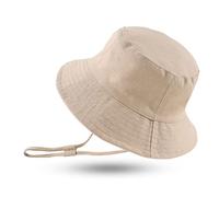 Sombrero de sol bebé Verano Sombreros Pescador Ala Ancha Algodón Gorra con Protección Solar Anti-UV Gorro de Playa para Infantiles Niños (46cm, Kaki)