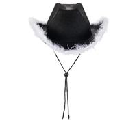 Sombrero de vaquera con boa de plumas, sombrero estilo western preppy de ala ancha | Sombrero de para mujer con ala de plumas esponjosas para despedida de soltera, fiesta de disfraces temática