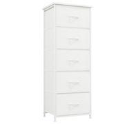 Somdot Cassettiera Camera da Letto in Tessuto, Mobiletto Salvaspazio, Settimino per Soggiorno, Studio, Cameretta, Ingresso, 30P x 42l x 114,5H (5 Cassetti), Bianco