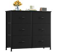 Somdot Cassettiera nera con 6 cassetti in tessuto, credenza con piano in legno, armadietto per soggiorno, corridoio, comò, armadietto da cucina, armadietto camera da letto, armadietto portaoggetti