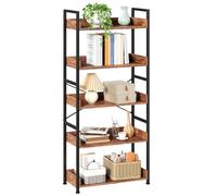 Somdot Libreria industriale regolabile a 5 ripiani, scaffale vintage con ripiani aperti, libreria in piedi per soggiorno, camera da letto, ufficio, stampa con venature del legno