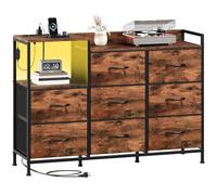 Somdot Smdot Cassettiera Camera da Letto in Tessuto con Prese e Porte USB (1 USB-A e 1 USB-C), Mobiletto Salvaspazio LED, 29P x 99l x 70,5H (8 Cassetti), Effetto grano di legno