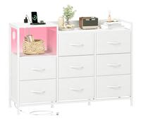 Somdot Smdot Cassettiera Camera da Letto in Tessuto con Prese e Porte USB (1 USB-A e 1 USB-C), Mobiletto Salvaspazio LED, 29P x 99l x 70,5H (8 Cassetti), Bianco