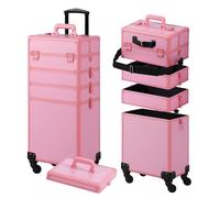Somduy Custodia per trucchi a forma di treno, custodia per cosmetici su ruote, regalo di Natale, grande custodia per trucchi, organizer per trucchi, custodia professionale per parrucchieri e barbieri,