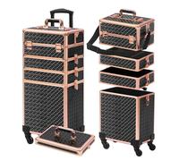 Somduy Custodia per trucchi con coperchio, custodia per cosmetici 5 in 1 su ruote, regalo di Natale, grande organizer per trucchi, nero oro, Nero e oro., moderno