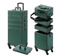Somduy Valigetta per trucchi 4 in 1, organizer professionale per trucchi, grande valigetta per cosmetici, trolley da viaggio, per saloni di barbiere, colore: verde, Verde, 4 layers, Moda