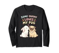 Some Bunny Loves My Pug, Simpatico Design a Forma di Cane Pasquale per Bambini e Donne Maglia a Manica