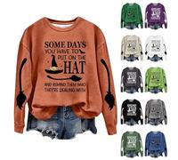 Some Days You Have To Put On The Hat Felpa di Halloween Donna Divertente Strega Top Plus Size Costumi di Halloween Manica Lunga Pullover Camicie Horror Festival Abiti Vestiti, Arancione, XXL