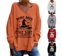 Some Days You Just Have to Put On The Hat Camicie di Halloween Donne Strega T Shirt Divertente Costume di Halloween Scollo a V Manica Lunga Top Abiti Festival, bianco, XL