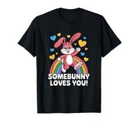 Somebunny Loves You - Carino Coniglietto Rosa con Cuori Arcobaleno Maglietta