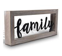 SOMEDA® Targa "family" per parete o autoportante, moderna targa rustica con cornice in legno per soggiorno, regalo per famiglia o genitori
