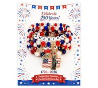 Someki Set di braccialetti con perline per il 4 luglio, set di 8 braccialetti elasticizzati patriottici con USA, LOVE, 1776, 2026 perline con lettere e ciondolo a stella, gioielli per il giorno