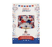 Someki Set di braccialetti con perline per il 4 luglio, set di 8 braccialetti elasticizzati patriottici con USA, LOVE, 1776, 2026 perline con lettere e ciondolo a stella, gioielli per il giorno