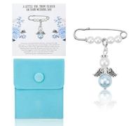 Something Blue Angel Memory Bouquet Charm per la sposa, regalo per la sposa, spilla con croce blu, ciondolo a forma di angelo custode, regalo di nozze da parte di defunti mamma o papà, regalo