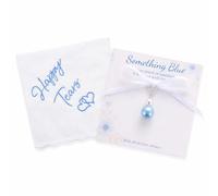 Something Blue - Set regalo per la sposa, con perle bianche e blu e scritta "Happy Tears" ricamato, accessorio per addio al nubilato, accessorio per addio al nubilato, elegante gioiello di perle per