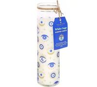 Something Different All Seeing Eye - Candela tubolare alla salvia bianca con design in vetro blu e oro, 21 x 6 cm (1 pezzo), cera, multicolore, 21 cm x 6 cm x 6 cm