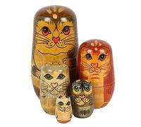 Something Different Bambola russa a forma di gatto, dipinta a mano, 12 x 6,5 cm (set di 5), accattivante decorazione per la casa, perfetta per gli amanti dei gatti