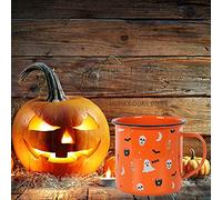 something different Tazza smaltata arancione spettrale con stampa di Halloween, 99 cm x 13 cm (1 pezzo), design divertente e materiale in ferro, perfetta per l'uso quotidiano