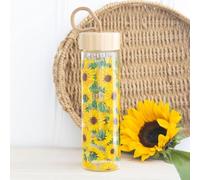 Something Different Wholesale Bottiglia d'acqua in vetro con stampa girasole con coperchio in bambù (12/24)