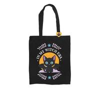 Something Different Wholesale In My Witch Era - Borsa tote in policotone con spilla smaltata, design mistico in My Witch Era, gatto nero con ali di pipistrello, resistente e spazioso, ideale per anime