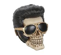 Something Different Wholesale Rockstar Skull Ornament: Elvis Tribute Figurine con occhiali da sole dorati, collezione Rock & Roll unica per collezionisti