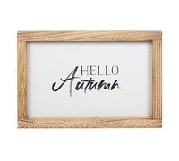 Something Different Wholesale Targa con cornice in legno Hello Autumn - Arte da parete contemporanea con cornice in legno chiaro - Decorazione per la casa a tema autunnale con gancio a dente di sega -