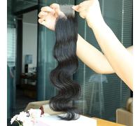 SOMIARIK 2x6 vero pizzo HD solo chiusura, onda del corpo pre pizzicata chiusura dei capelli umani nodi singoli chiusura dei capelli umani vergini pre pizzicati pizzo invisibile 40,6 cm