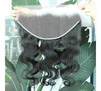 SOMIARIK Capelli umani ondulati in vero pizzo HD, 33 x 15 cm, pre-pizzicati con capelli di bambino intorno a nodi singoli, frontale in pizzo svizzero, nero naturale, 56 cm