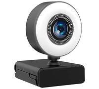 Somikon Full-HD Webcam USB con luce ad anello LED, autofocus, doppio microfono, 1080p 30 fps