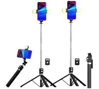 Somikon treppiede fotocamera: Set di 2 Supporto per selfie per smartphone, con 4 luci LED, telecomando Bluetooth (selfie stick treppiede smartphone, stick con e luce, telefono cellulare)