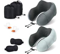SOMLAW Cuscino da Viaggio Collo, Set di 2 Cuscino Aereo Memory Foam Regolabile e Compatto, Cuscino Cervicale da Viaggio, Inclusa Maschera per Dormir, Tappi auricolari, Borsa per Trasporto