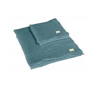 SOMMA Set 1+1 Nido d'Ape Memoria Asciugamano e ospite Linea Cotone BIO Ottanio