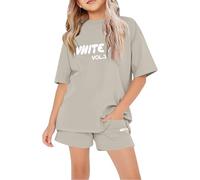 Sommer - Tuta da ragazza per bambini, con maglietta e pantaloncini alla moda, 2 pezzi, a maniche corte, con stampa a lettere e pantaloncini da jogging larghi, set di abbigliamento casual preppy, @16