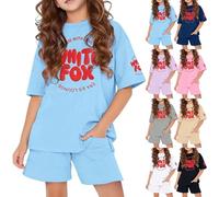 Sommer - Tuta da ragazza per bambini, con maglietta e pantaloncini alla moda, 2 pezzi, a maniche corte, con stampa a lettere e pantaloncini da jogging larghi, set di abbigliamento casual preppy, @30