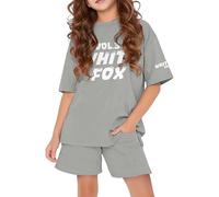 Sommer - Tuta da ragazza per bambini, con maglietta e pantaloncini alla moda, 2 pezzi, a maniche corte, con stampa a lettere e pantaloncini da jogging larghi, set di abbigliamento casual preppy, @03