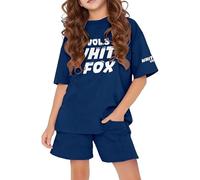 Sommer - Tuta da ragazza per bambini, con maglietta e pantaloncini alla moda, 2 pezzi, a maniche corte, con stampa a lettere e pantaloncini da jogging larghi, set di abbigliamento casual preppy, @05