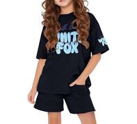 Sommer - Tuta da ragazza per bambini, con maglietta e pantaloncini alla moda, 2 pezzi, a maniche corte, con stampa a lettere e pantaloncini da jogging larghi, set di abbigliamento casual preppy, @20