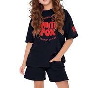Sommer - Tuta da ragazza per bambini, con maglietta e pantaloncini alla moda, 2 pezzi, a maniche corte, con stampa a lettere e pantaloncini da jogging larghi, set di abbigliamento casual preppy, @28