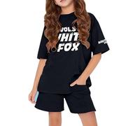 Sommer - Tuta da ragazza per bambini, con maglietta e pantaloncini alla moda, 2 pezzi, a maniche corte, con stampa a lettere e pantaloncini da jogging larghi, set di abbigliamento casual preppy, @02