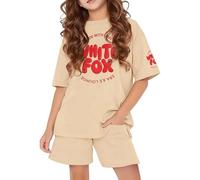 Sommer - Tuta da ragazza per bambini, con maglietta e pantaloncini alla moda, 2 pezzi, a maniche corte, con stampa a lettere e pantaloncini da jogging larghi, set di abbigliamento casual preppy, @27
