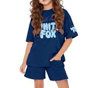 Sommer - Tuta da ragazza per bambini, con maglietta e pantaloncini alla moda, 2 pezzi, a maniche corte, con stampa a lettere e pantaloncini da jogging larghi, set di abbigliamento casual preppy, @23