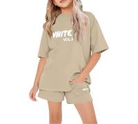 Sommer - Tuta da ragazza per bambini, con maglietta e pantaloncini alla moda, 2 pezzi, a maniche corte, con stampa a lettere e pantaloncini da jogging larghi, set di abbigliamento casual preppy, @09