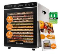 Sommertal Essiccatore Silence 800, 12 inserti in acciaio inox, 800 Watt, 30-85 °C, timer da 24 ore, disidratatore silenzioso e essiccatore per frutta e carne