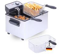 Sommertal Friggitrice XXL doppia con olio o grasso - 3 cestini, 5 litri, 3000 Watt, zona fredda, DF3270 - friggitrice in acciaio inox per patatine fritte croccanti