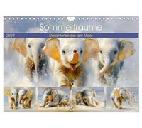 Sommerträume. Elefantenkinder am Meer (Wandkalender 2027 DIN A4 quer), CALVENDO Monatskalender: Ein berührender Kunstkalender, der niedliche Elefantenkinder in warmen und weichen Farbtönen zeigt